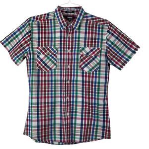 Carbon Slim Fit Short Sleeve‎ Plaid Button Down Medium 0193
